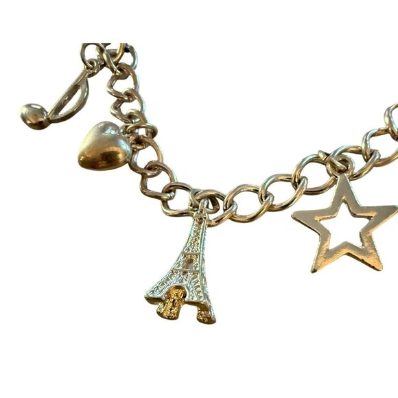 Silver Travel Charm Bracelet with Eiffel Tower Star Heart Rose & Camera Charms - Picture 2 of 4